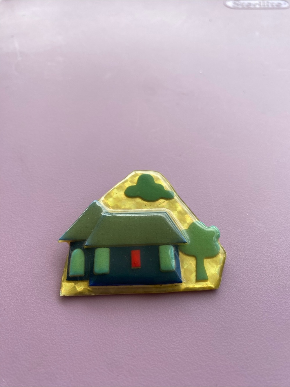 Vintage Enamel House Pin in Green and Gold